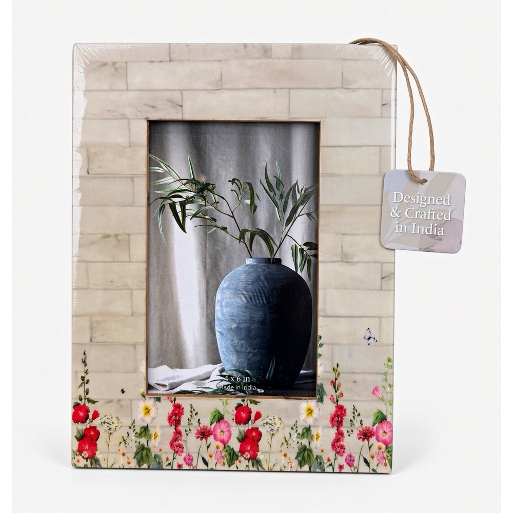4x6 Floral Photo Frame White Rectangle MDF Portrait Freestanding or Hanging